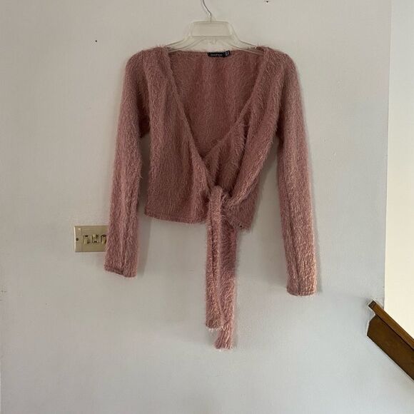 BooHoo mauve feather texture wrap sweater size 8 - Picture 6 of 9